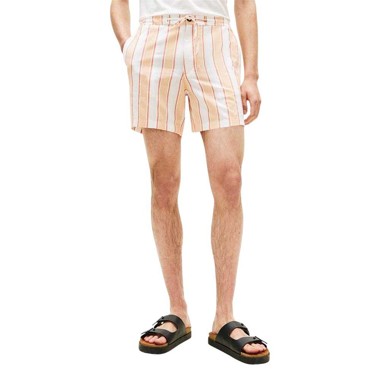 Orange - Side - Tommy Hilfiger Mens Woven Striped Shorts