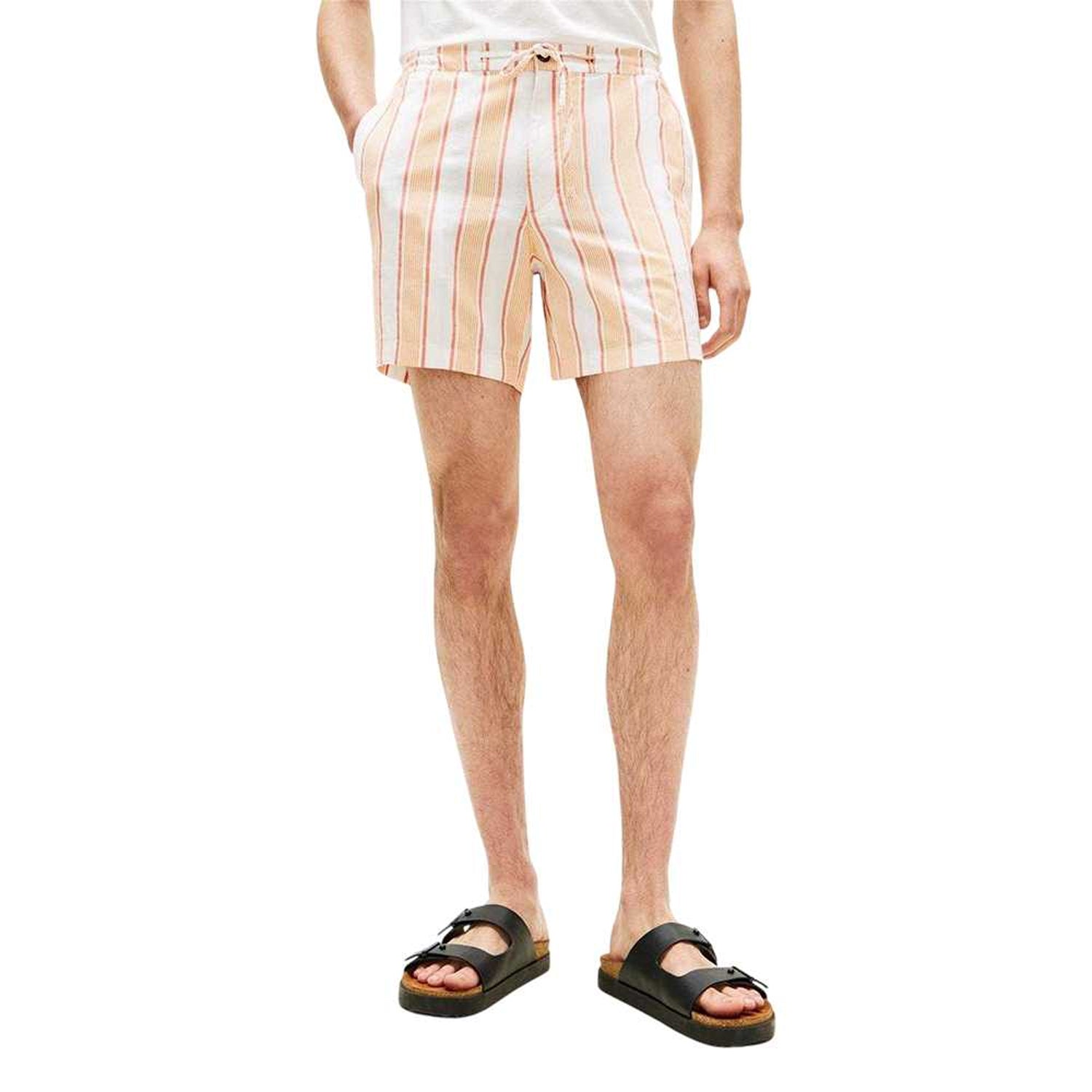 Orange - Side - Tommy Hilfiger Mens Woven Striped Shorts