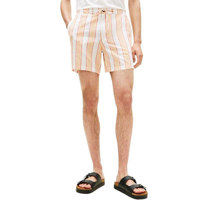 Orange - Side - Tommy Hilfiger Mens Woven Striped Shorts