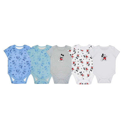 Blue-Grey-White - Front - Disney Baby Mickey Mouse Cotton Bodysuit (Pack of 5)