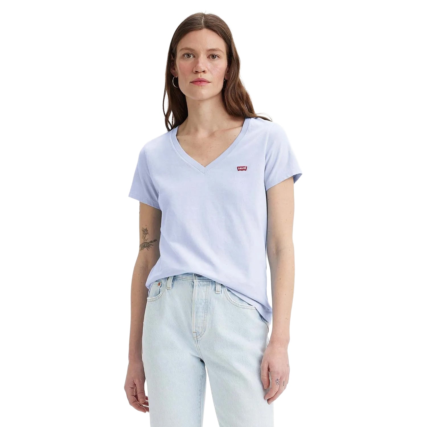 Light Blue - Side - Levis Womens-Ladies The Perfect V Neck T-Shirt