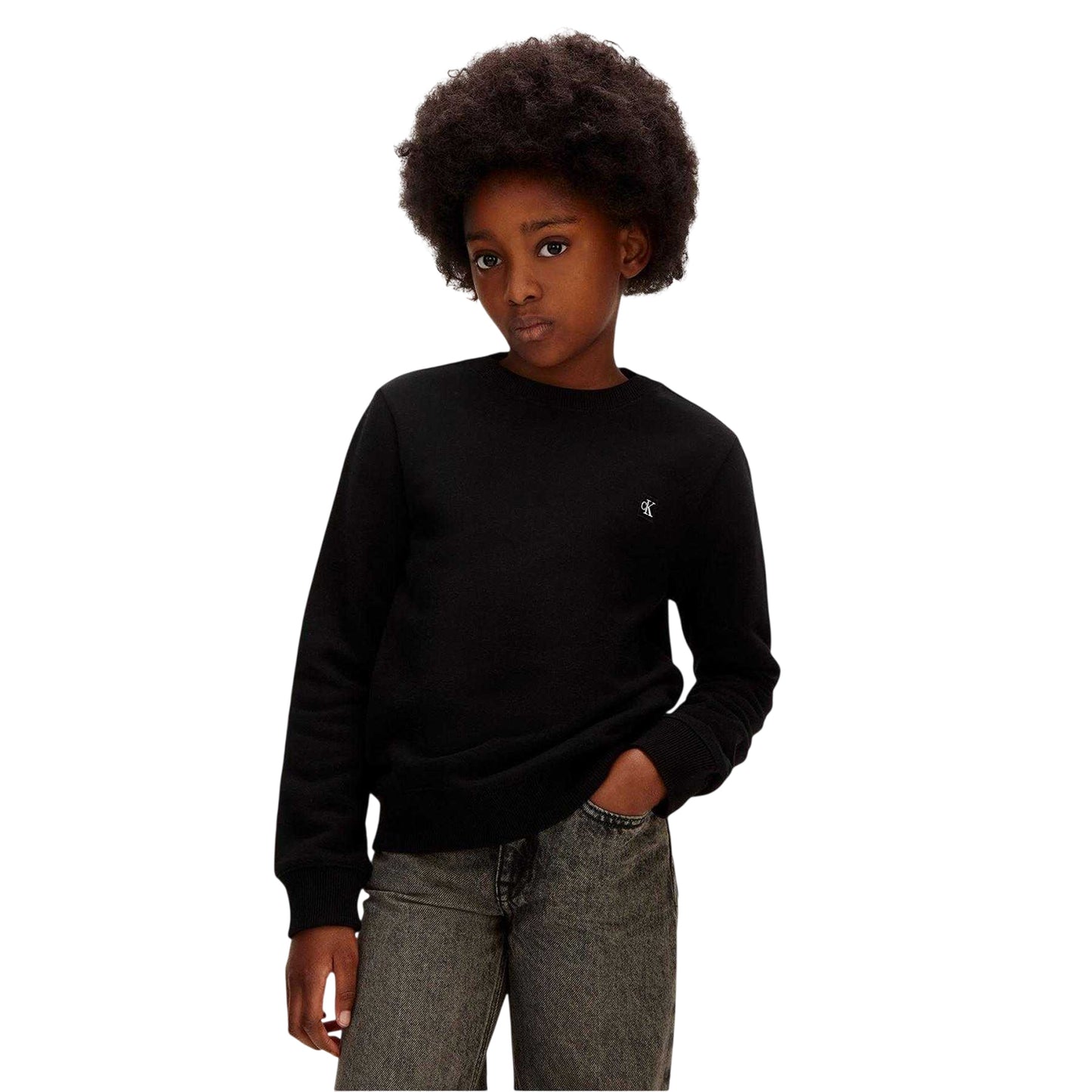 Black - Side - Calvin Klein Childrens-Kids Logo Crew Neck Sweatshirt