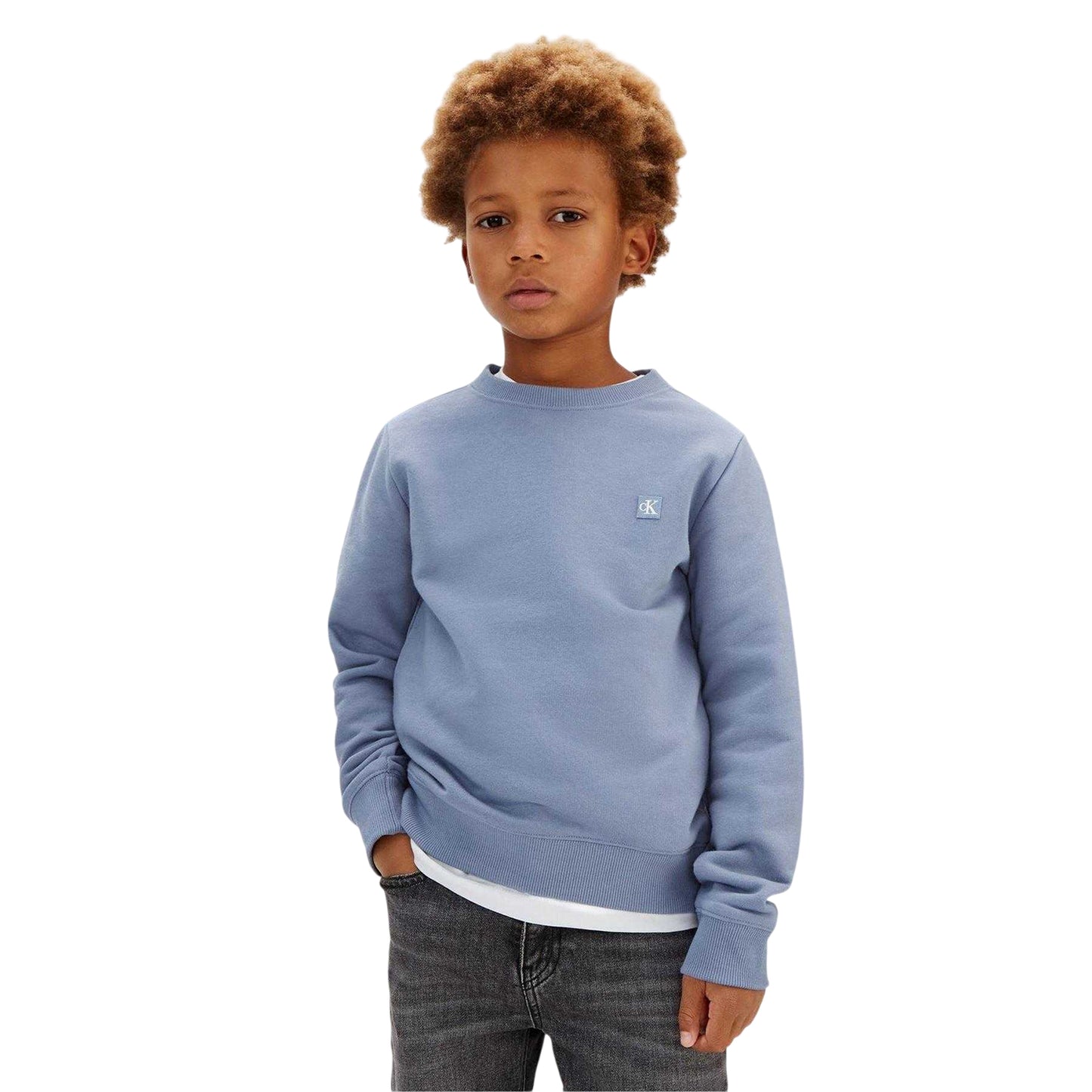 Blue - Side - Calvin Klein Childrens-Kids Logo Crew Neck Sweatshirt