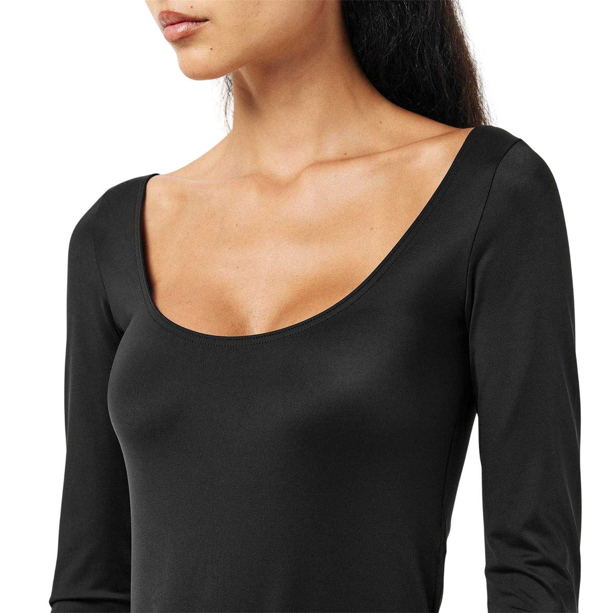 Black - Side - Balenciaga Womens-Ladies Plain Jersey Fitted Bodysuit