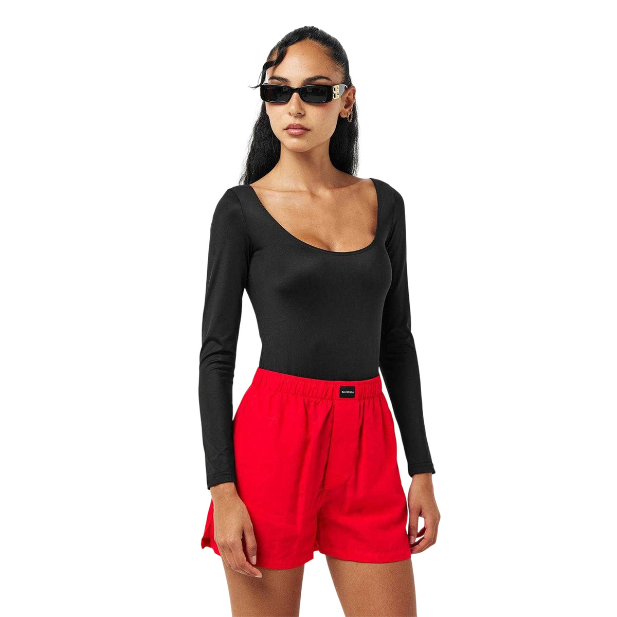 Black - Lifestyle - Balenciaga Womens-Ladies Plain Jersey Fitted Bodysuit