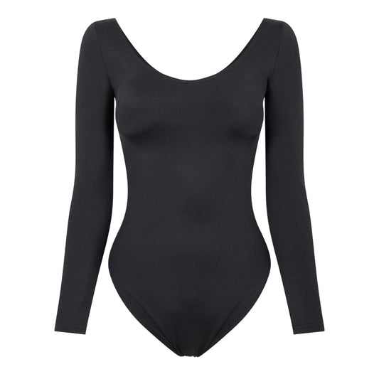 Black - Front - Balenciaga Womens-Ladies Plain Jersey Fitted Bodysuit