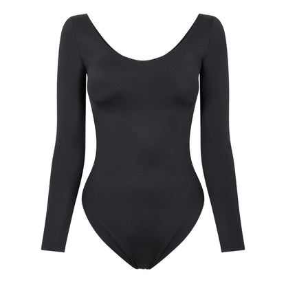 Black - Front - Balenciaga Womens-Ladies Plain Jersey Fitted Bodysuit