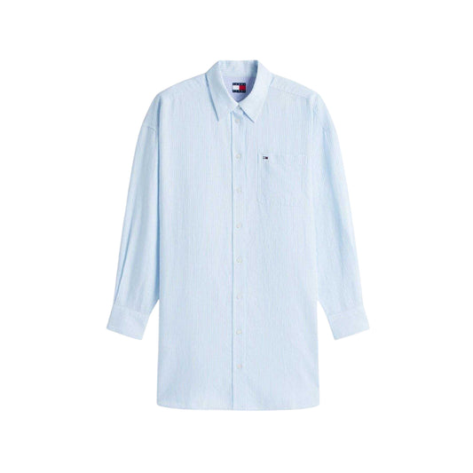 Powder Blue - Front - Tommy Jeans Womens-Ladies Long-Sleeved Shirt Dress