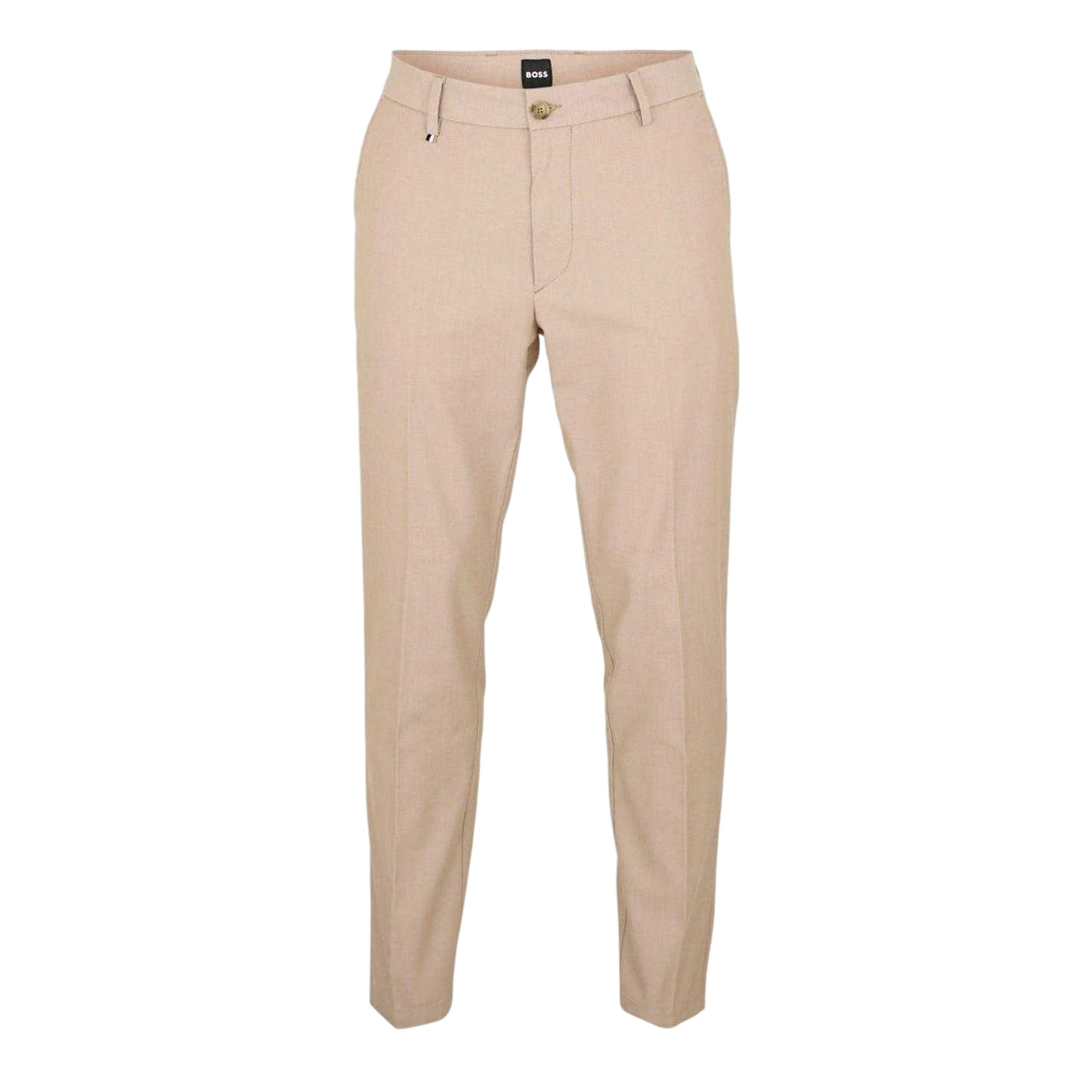 Medium Beige - Front - Boss Mens Kane Plain Straight Leg Trousers