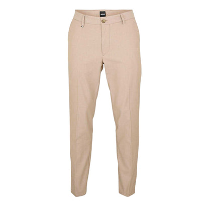 Medium Beige - Front - Boss Mens Kane Plain Straight Leg Trousers