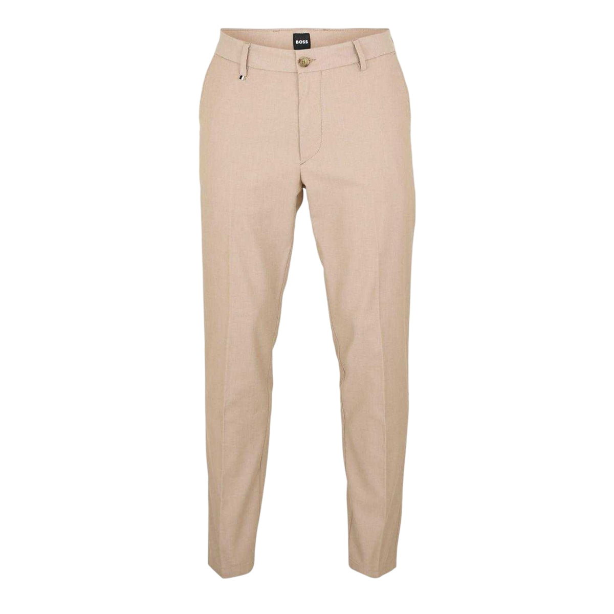 Medium Beige - Front - Boss Mens Kane Plain Straight Leg Trousers