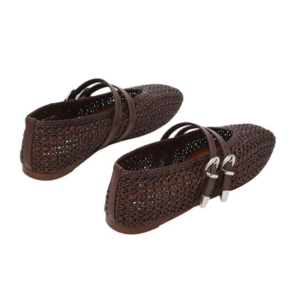 Brown - Back - Steve Madden Womens-Ladies Double Strap Ballet Flats