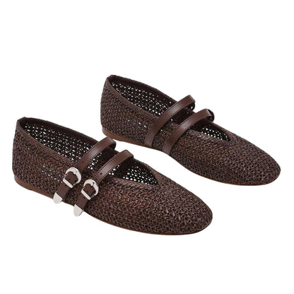 Brown - Lifestyle - Steve Madden Womens-Ladies Double Strap Ballet Flats