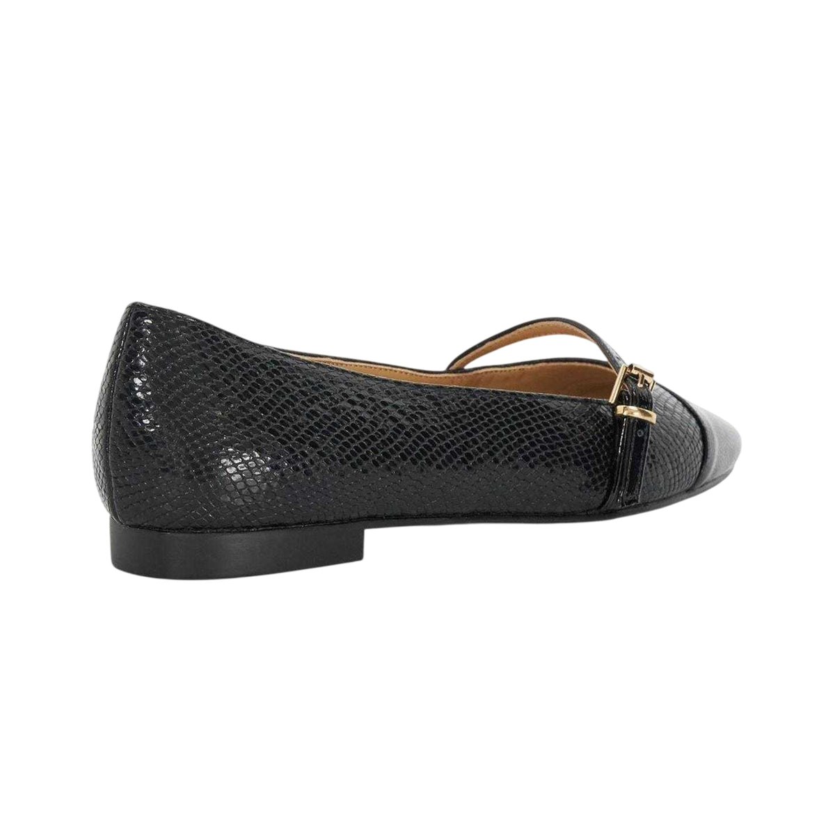 Black - Back - Dune London Womens-Ladies Lo Hibiski Snake Print Flat Mary Janes