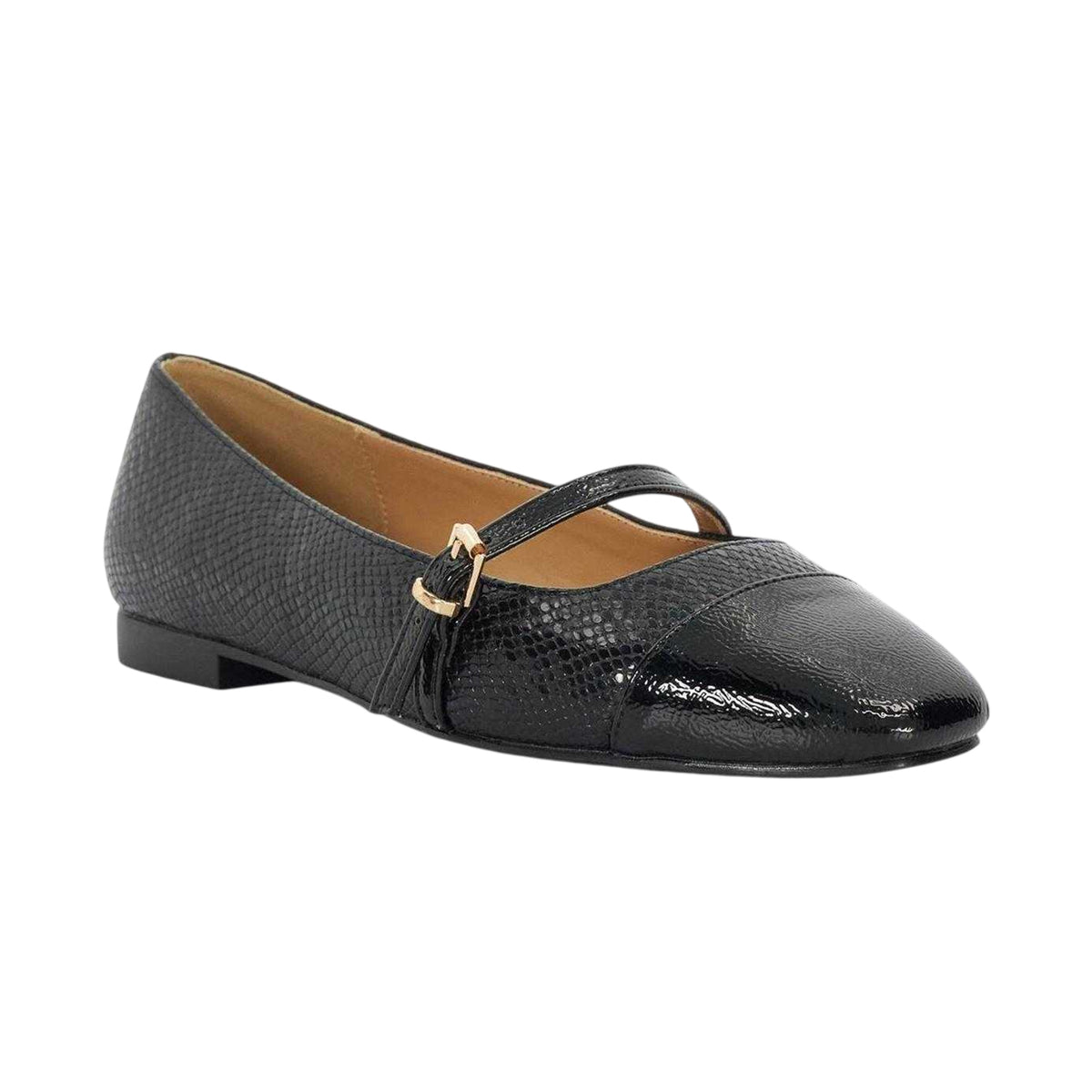 Black - Lifestyle - Dune London Womens-Ladies Lo Hibiski Snake Print Flat Mary Janes