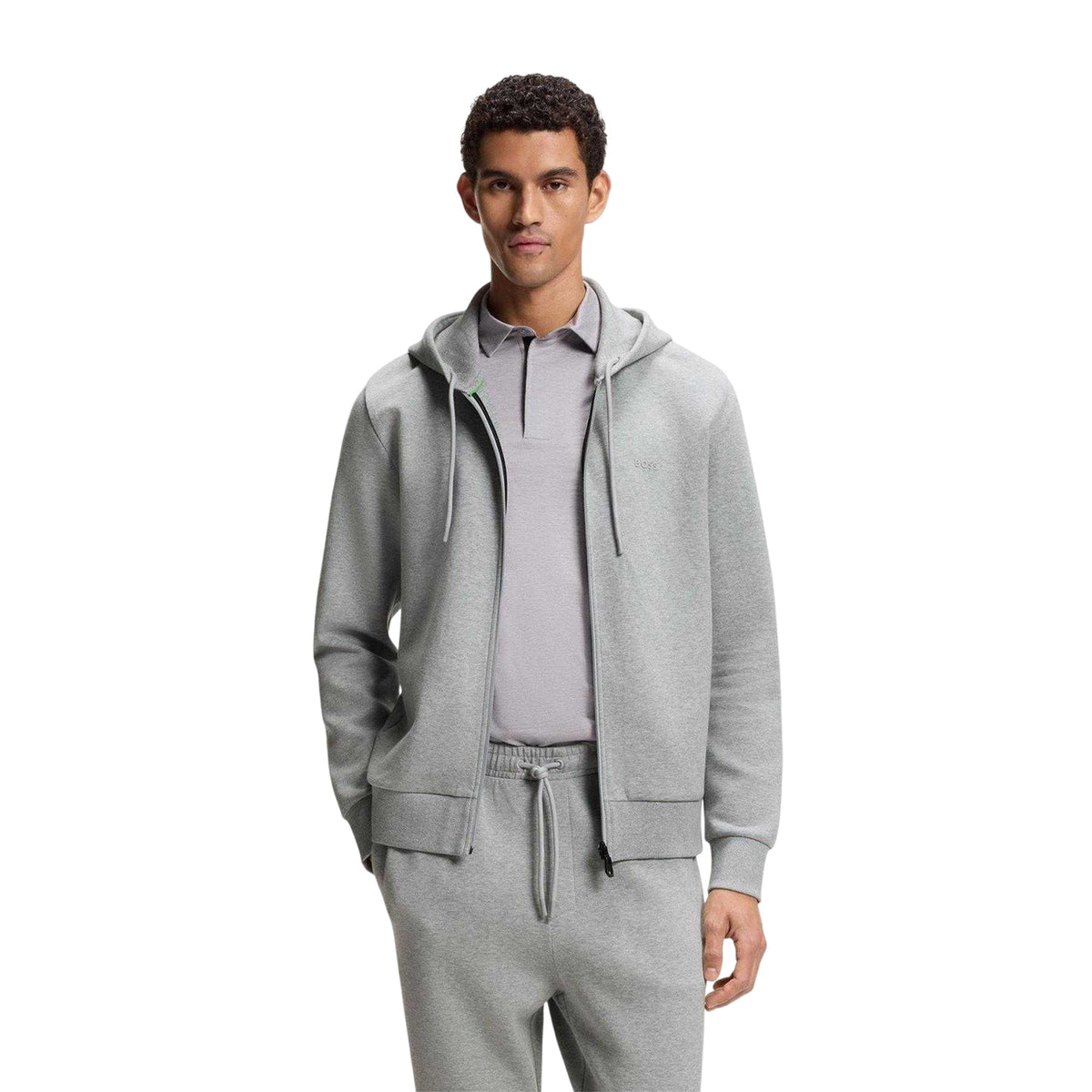 Silver - Side - Boss Mens Saggy Logo Full Zip Hoodie