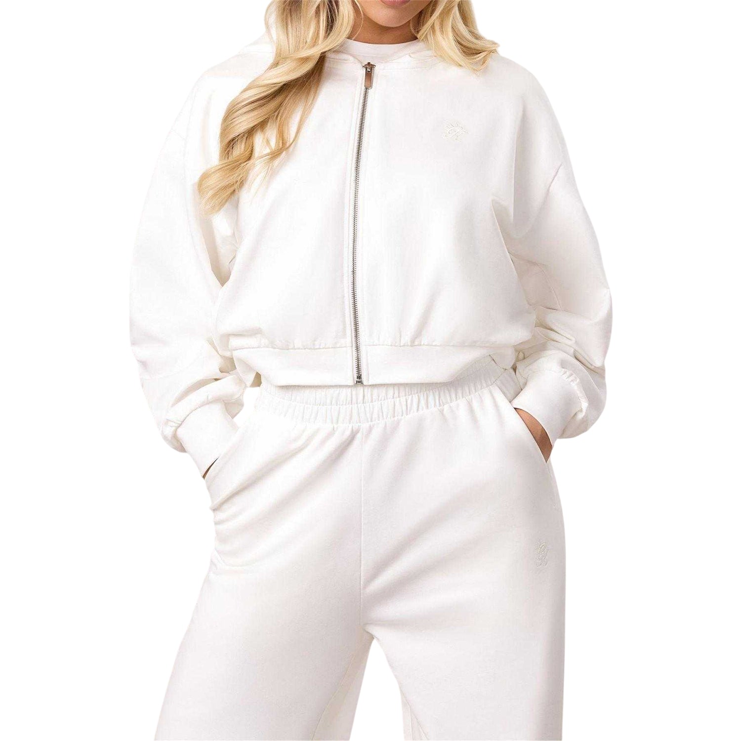 Cream - Side - Gym King Womens-Ladies Victory Relaxed Fit Crop Hoodie