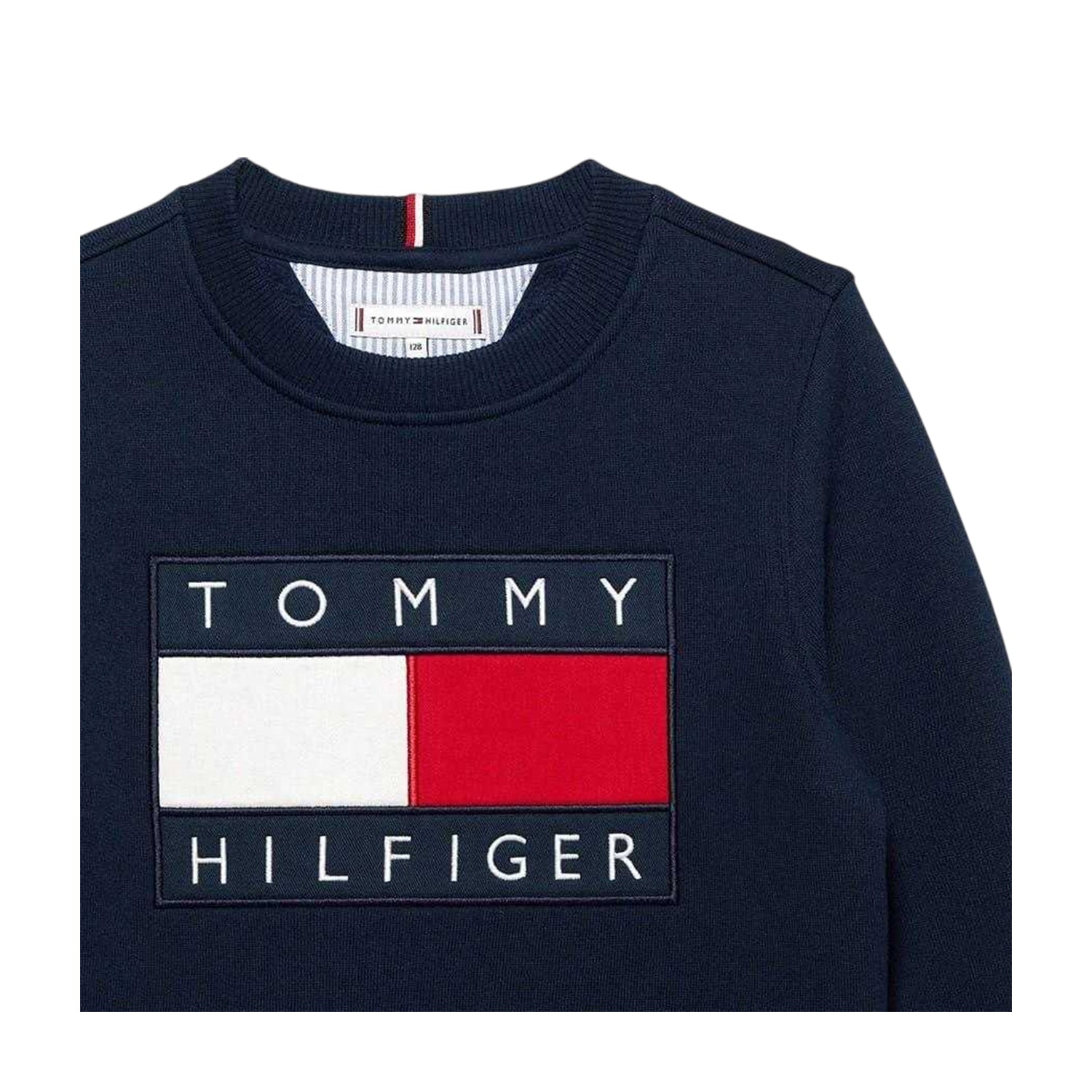 Night Navy - Side - Tommy Hilfiger Childrens-Kids Heritage Embroidered Crew Neck Sweatshirt