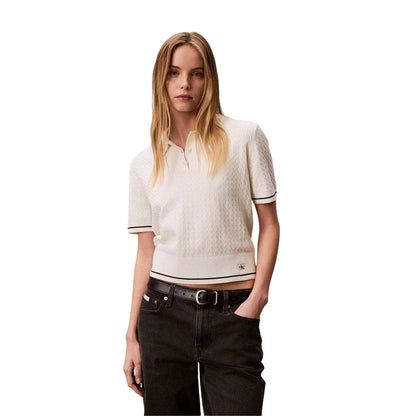 Tofu - Side - Calvin Klein Womens-Ladies Cable Knit Cotton Polo Shirt