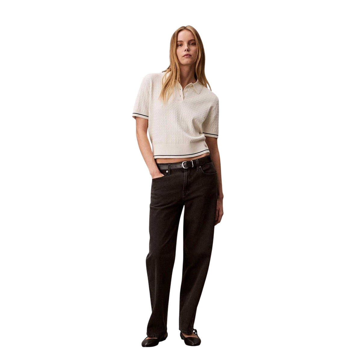 Tofu - Lifestyle - Calvin Klein Womens-Ladies Cable Knit Cotton Polo Shirt