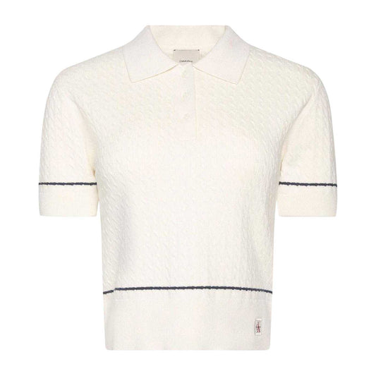 Tofu - Front - Calvin Klein Womens-Ladies Cable Knit Cotton Polo Shirt