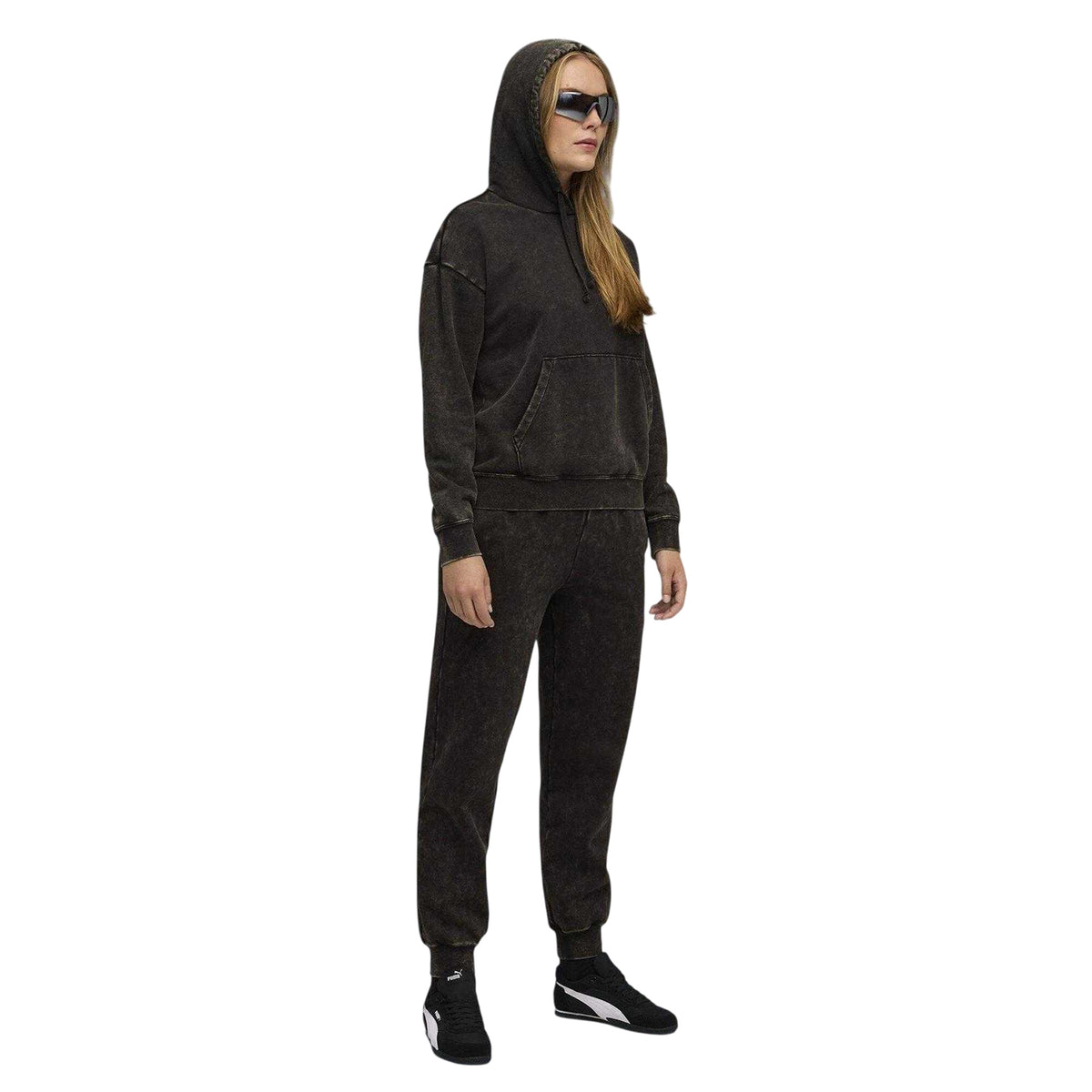 Black - Lifestyle - Puma Womens-Ladies Essentials Elevated Washed Overhead Hoodie