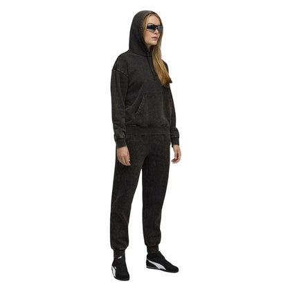 Black - Lifestyle - Puma Womens-Ladies Essentials Elevated Washed Overhead Hoodie