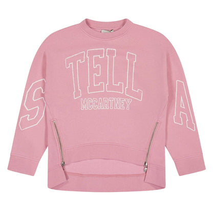 Pink - Front - Stella McCartney Childrens-Kids Logo Cotton Side Zip Sweatshirt