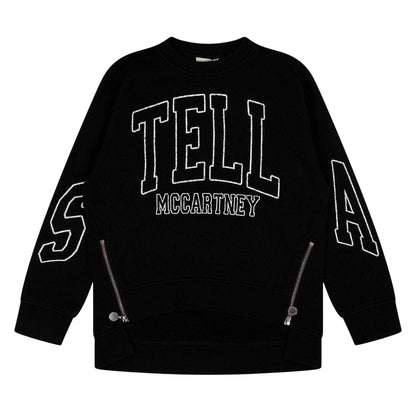 Black - Front - Stella McCartney Childrens-Kids Logo Cotton Side Zip Sweatshirt