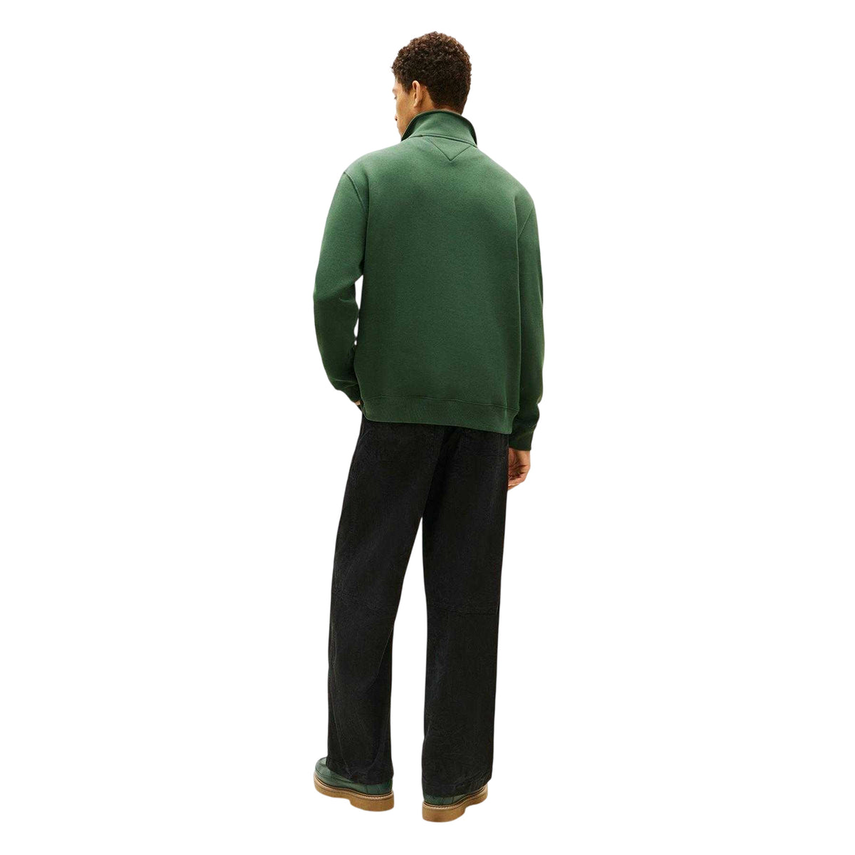 Pine Green - Back - Tommy Jeans Mens Fleece Quarter Zip Jumper