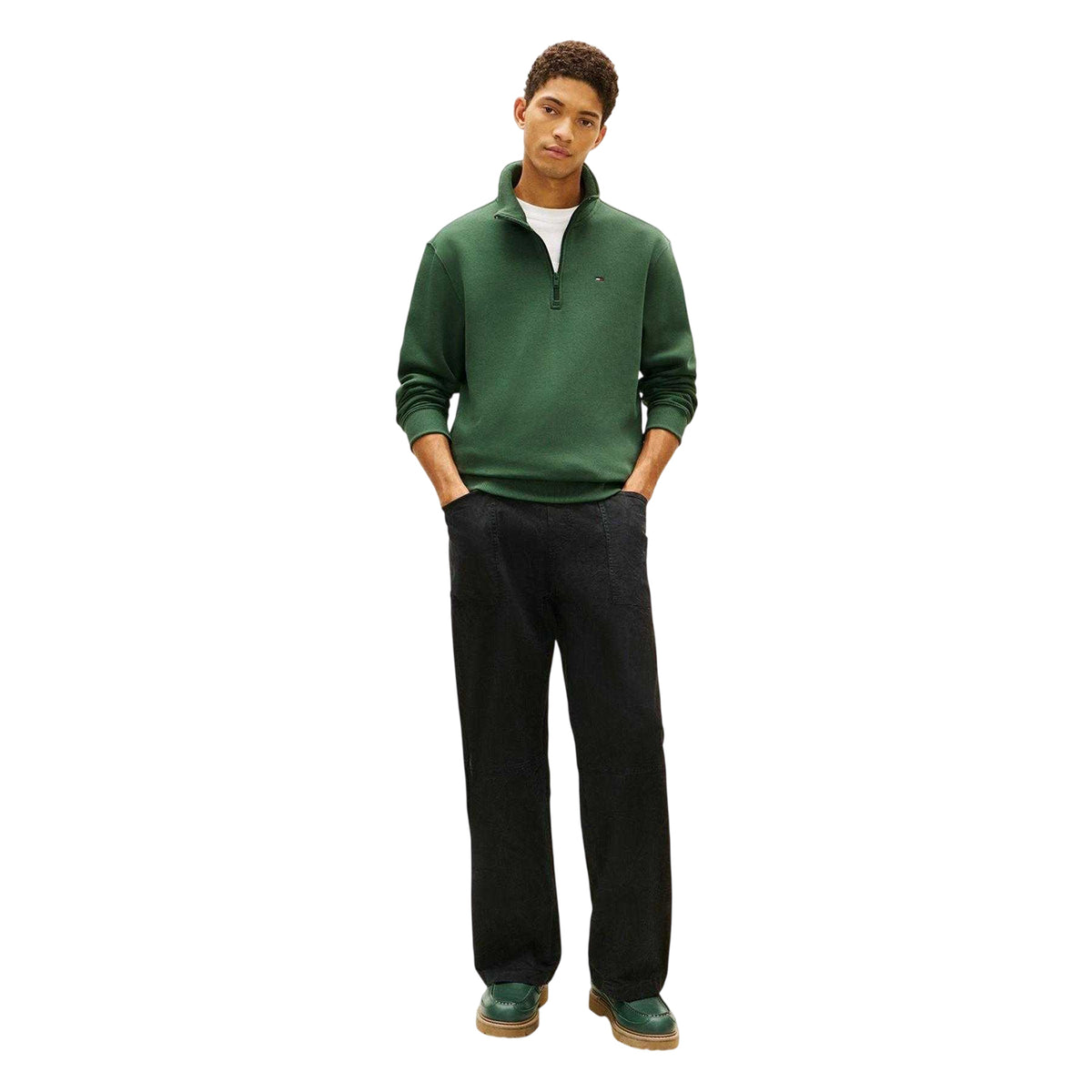 Pine Green - Lifestyle - Tommy Jeans Mens Fleece Quarter Zip Jumper