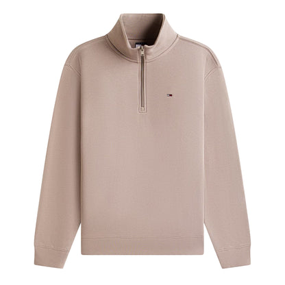 Mink - Front - Tommy Jeans Mens Fleece Quarter Zip Jumper