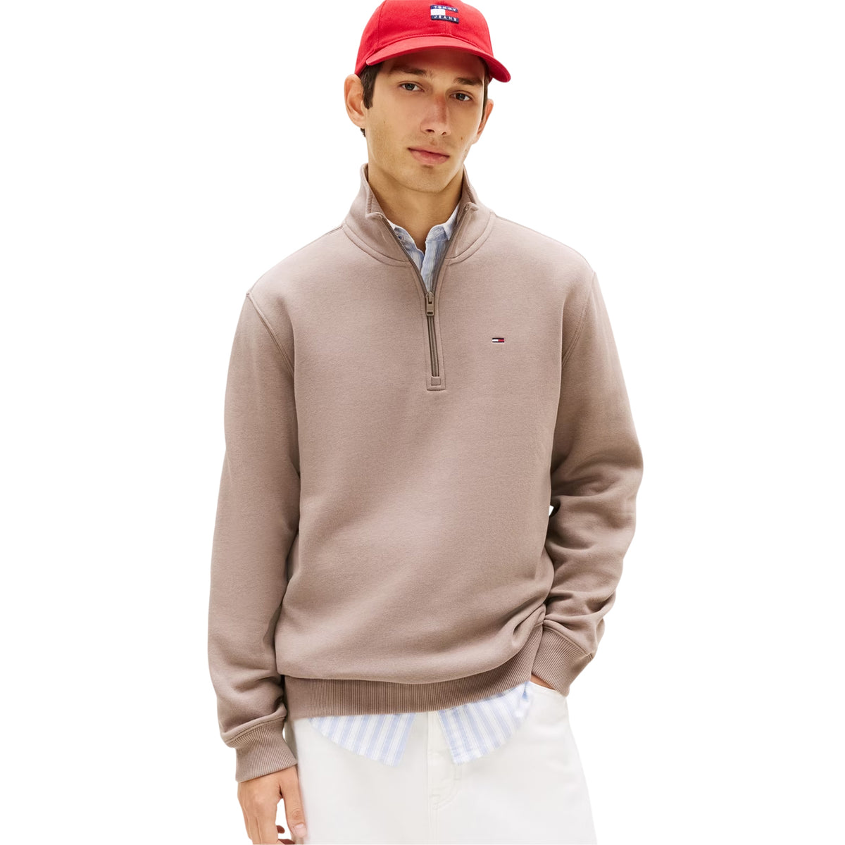 Mink - Side - Tommy Jeans Mens Fleece Quarter Zip Jumper