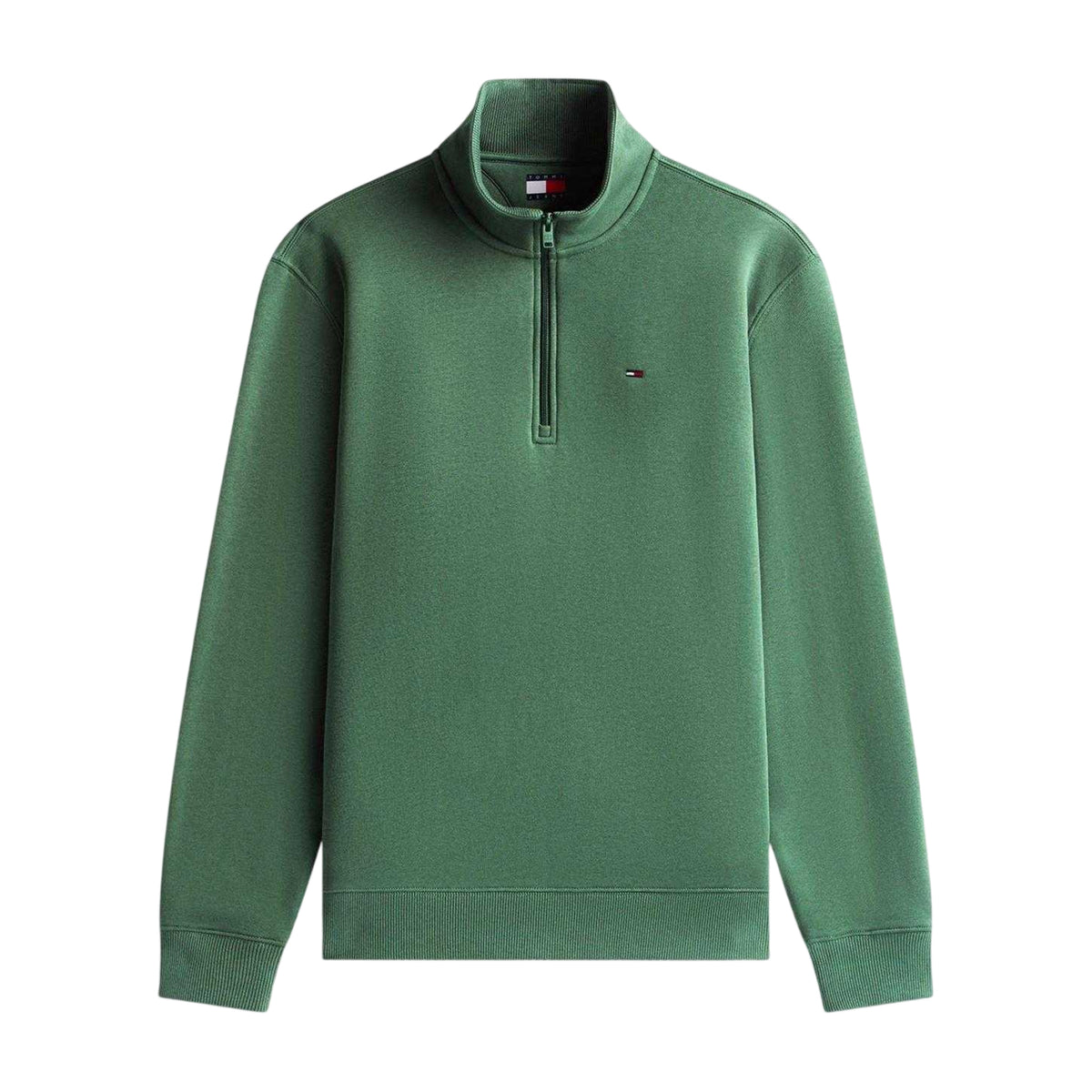 Pine Green - Front - Tommy Jeans Mens Fleece Quarter Zip Jumper