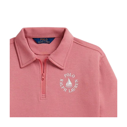 Desert Rose - Side - Ralph Lauren Girls Fleece Quarter Zip Crop Sweatshirt