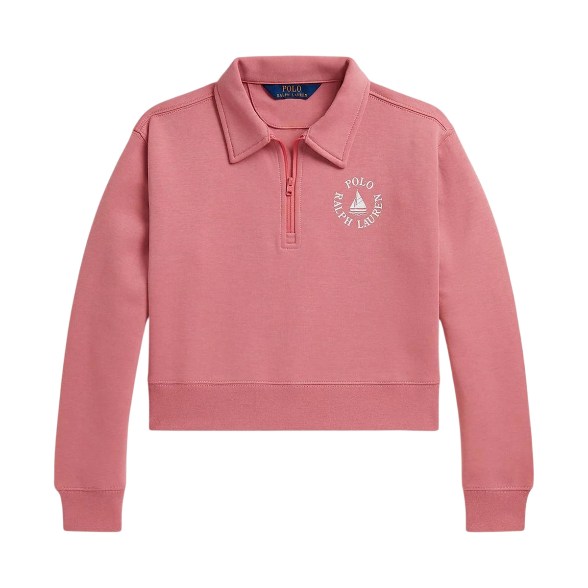 Desert Rose - Front - Ralph Lauren Girls Fleece Quarter Zip Crop Sweatshirt