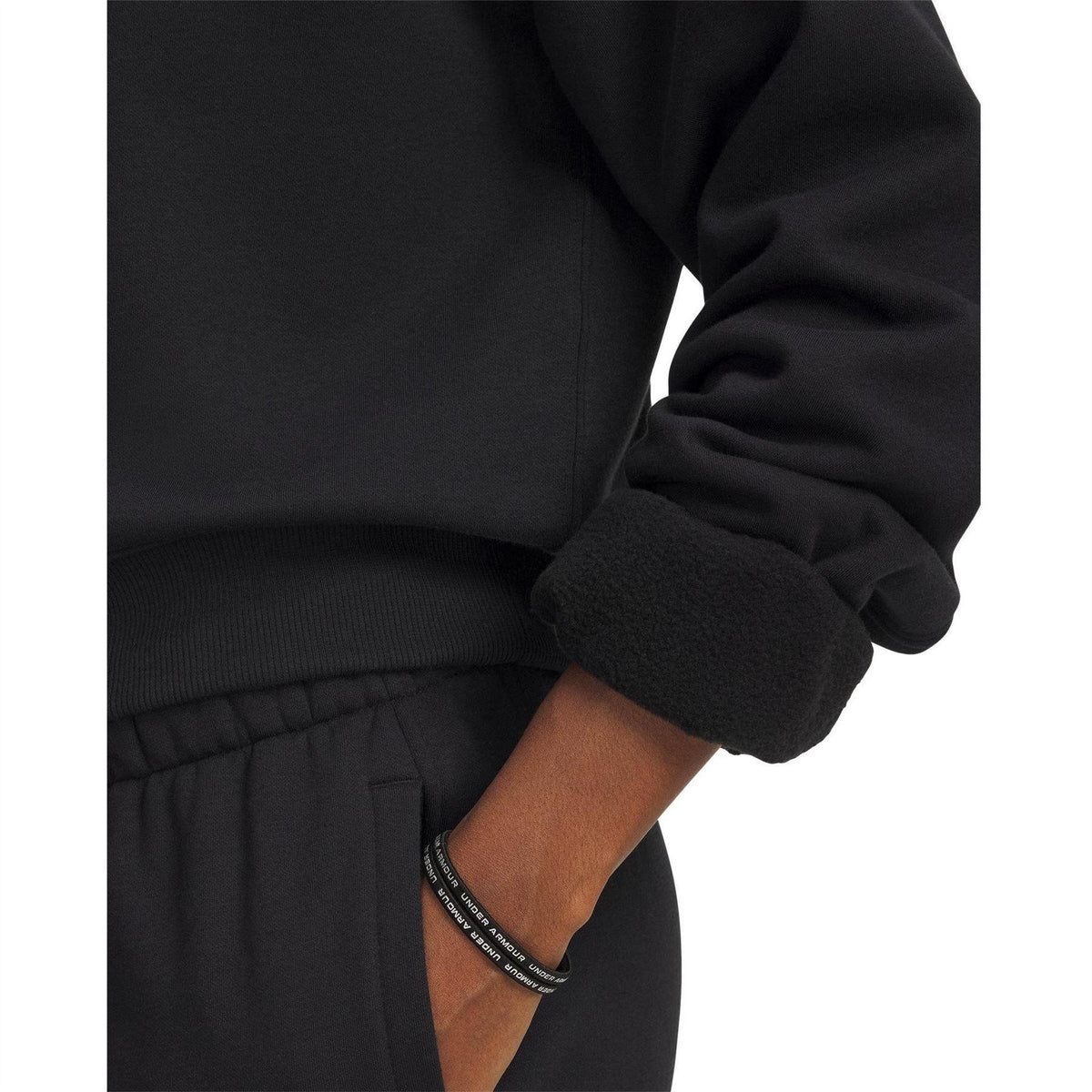 Black - Side - Under Armour Womens-Ladies Vida Icon Fleece Crop Sweatshirt