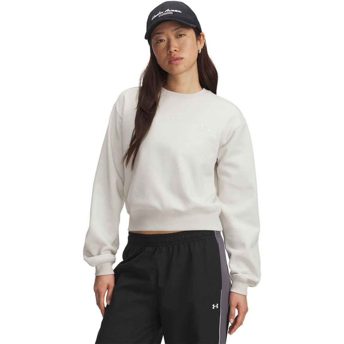 White - Front - Under Armour Womens-Ladies Vida Icon Fleece Crop Sweatshirt