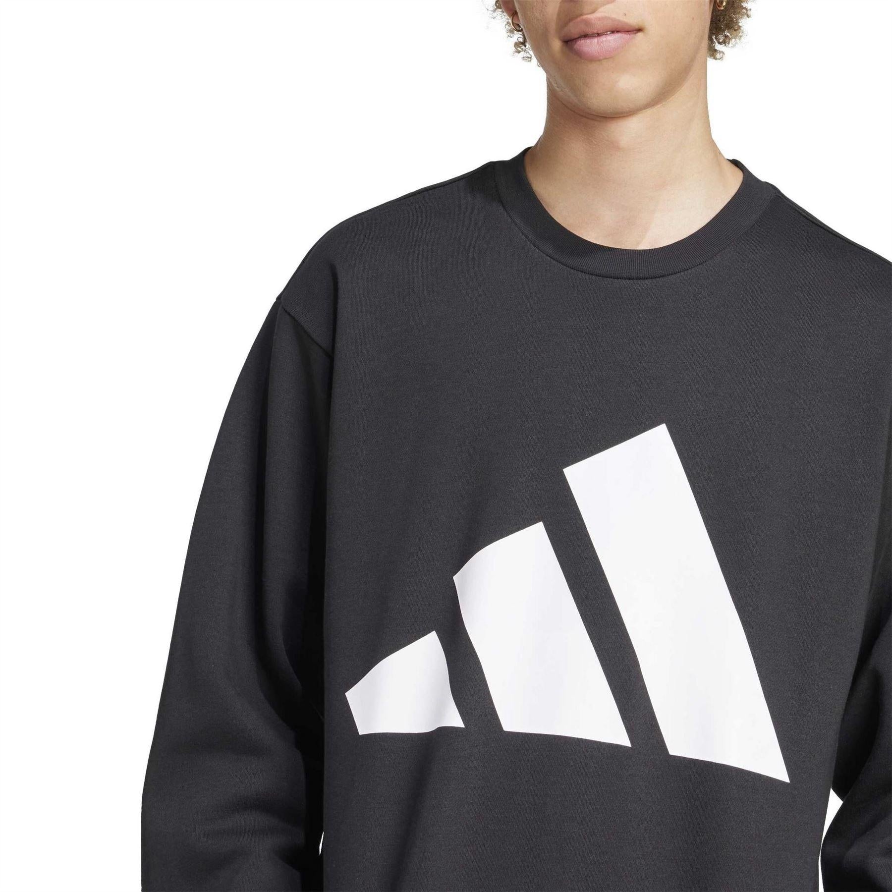 Black - Side - Adidas Mens Logo Crew Neck Sweatshirt