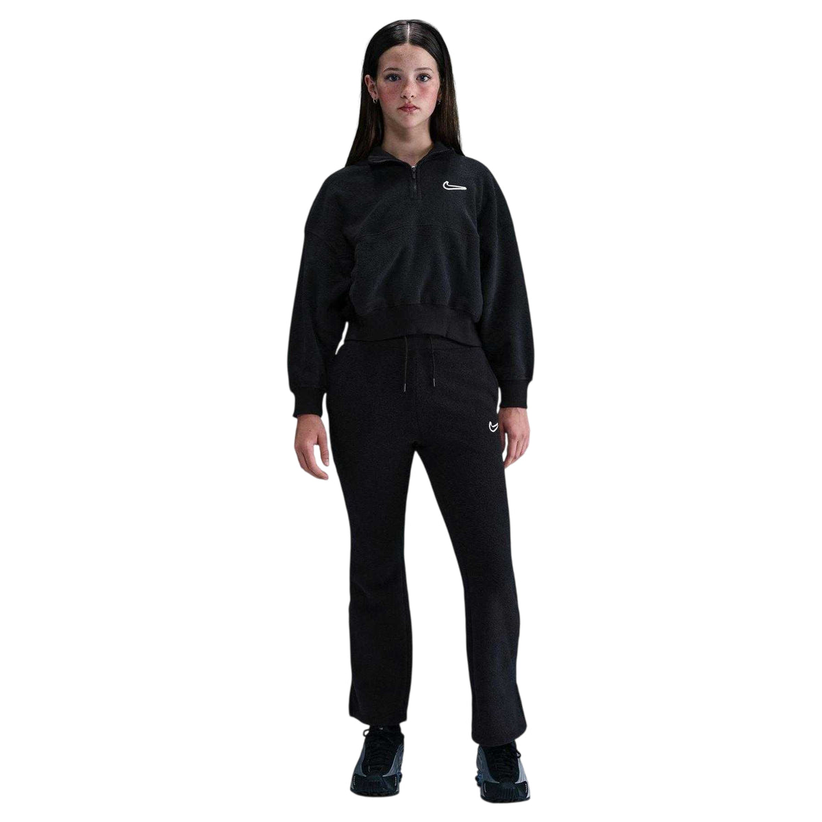 Black-White - Lifestyle - Nike Girls Fleece High Collar Sweatshirt