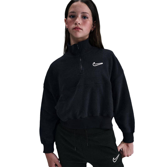 Black-White - Front - Nike Girls Fleece High Collar Sweatshirt