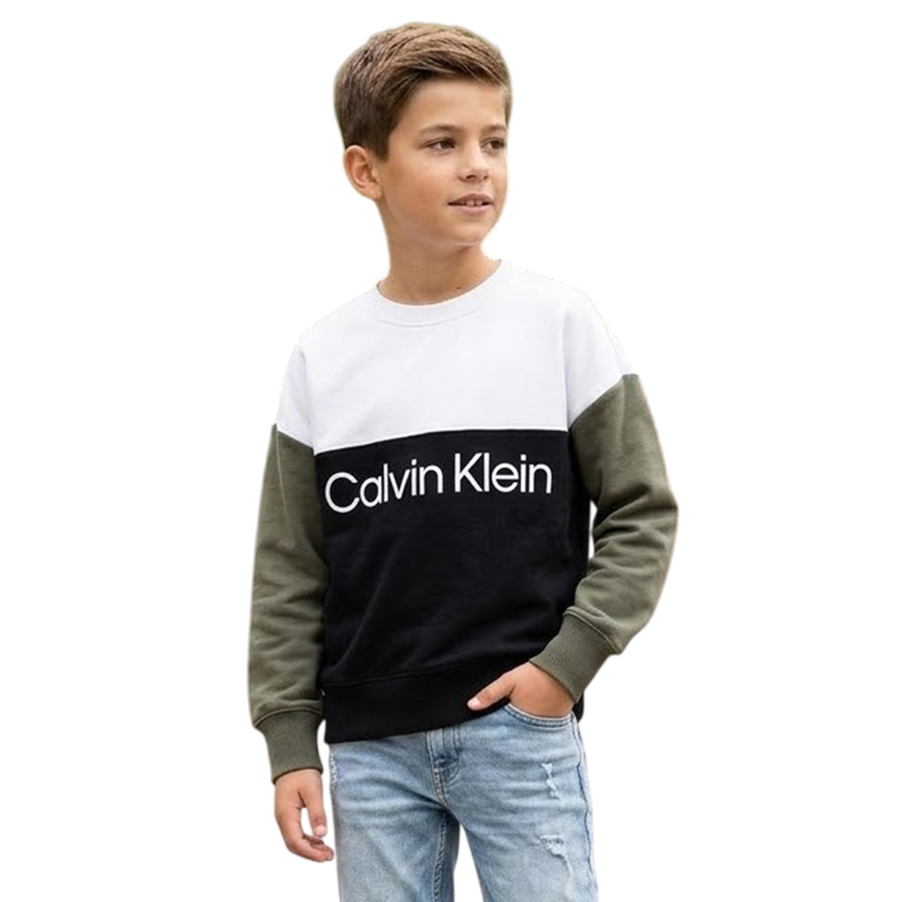 Black-Green-White - Lifestyle - Calvin Klein Childrens-Kids Colour Block Sweatshirt