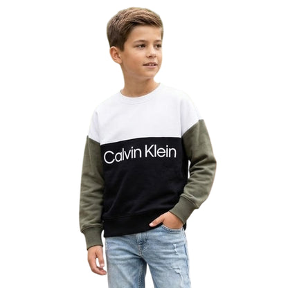 Black-Green-White - Lifestyle - Calvin Klein Childrens-Kids Colour Block Sweatshirt