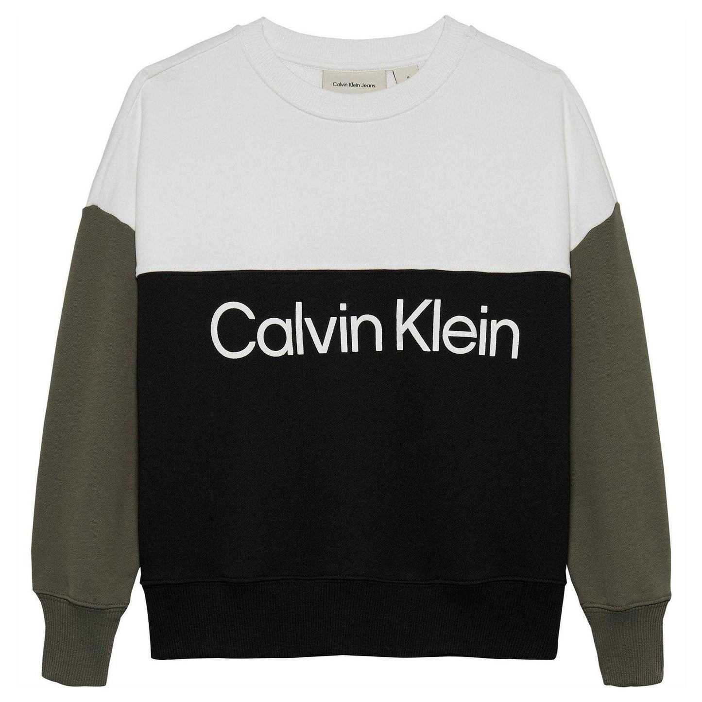 Black-Green-White - Front - Calvin Klein Childrens-Kids Colour Block Sweatshirt