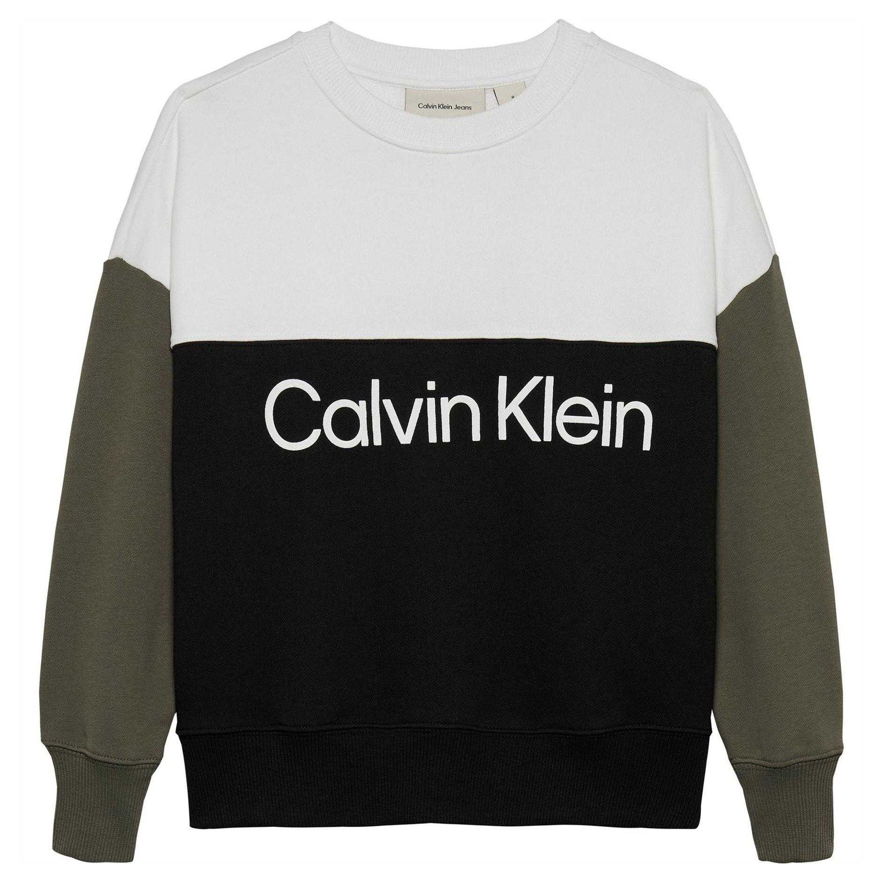 Black-Green-White - Front - Calvin Klein Childrens-Kids Colour Block Sweatshirt