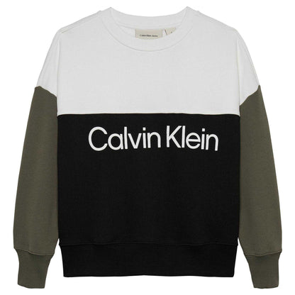 Black-Green-White - Front - Calvin Klein Childrens-Kids Colour Block Sweatshirt