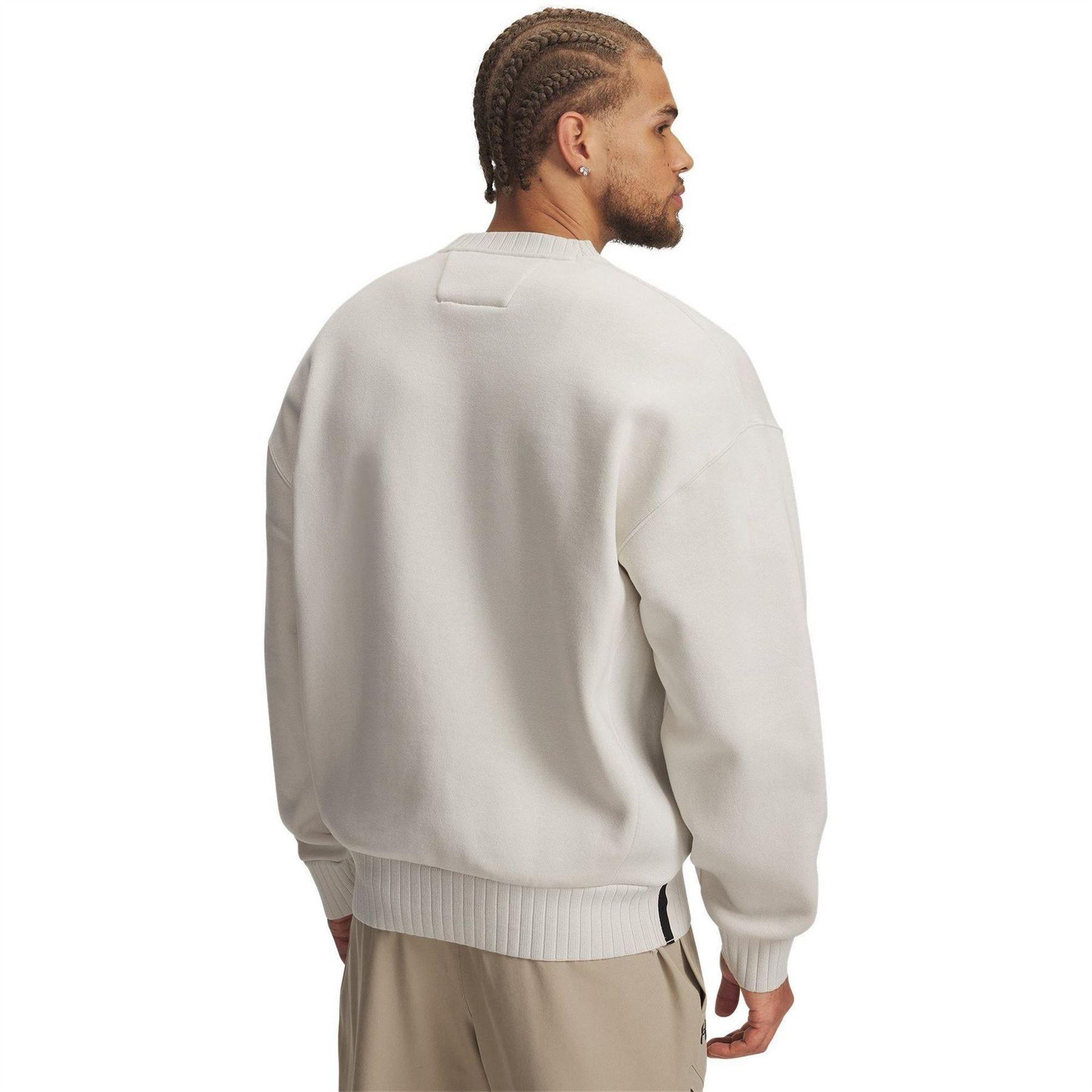 White - Back - Under Armour Mens Woodmark Ribbed Collar Oversized Sweatshirt
