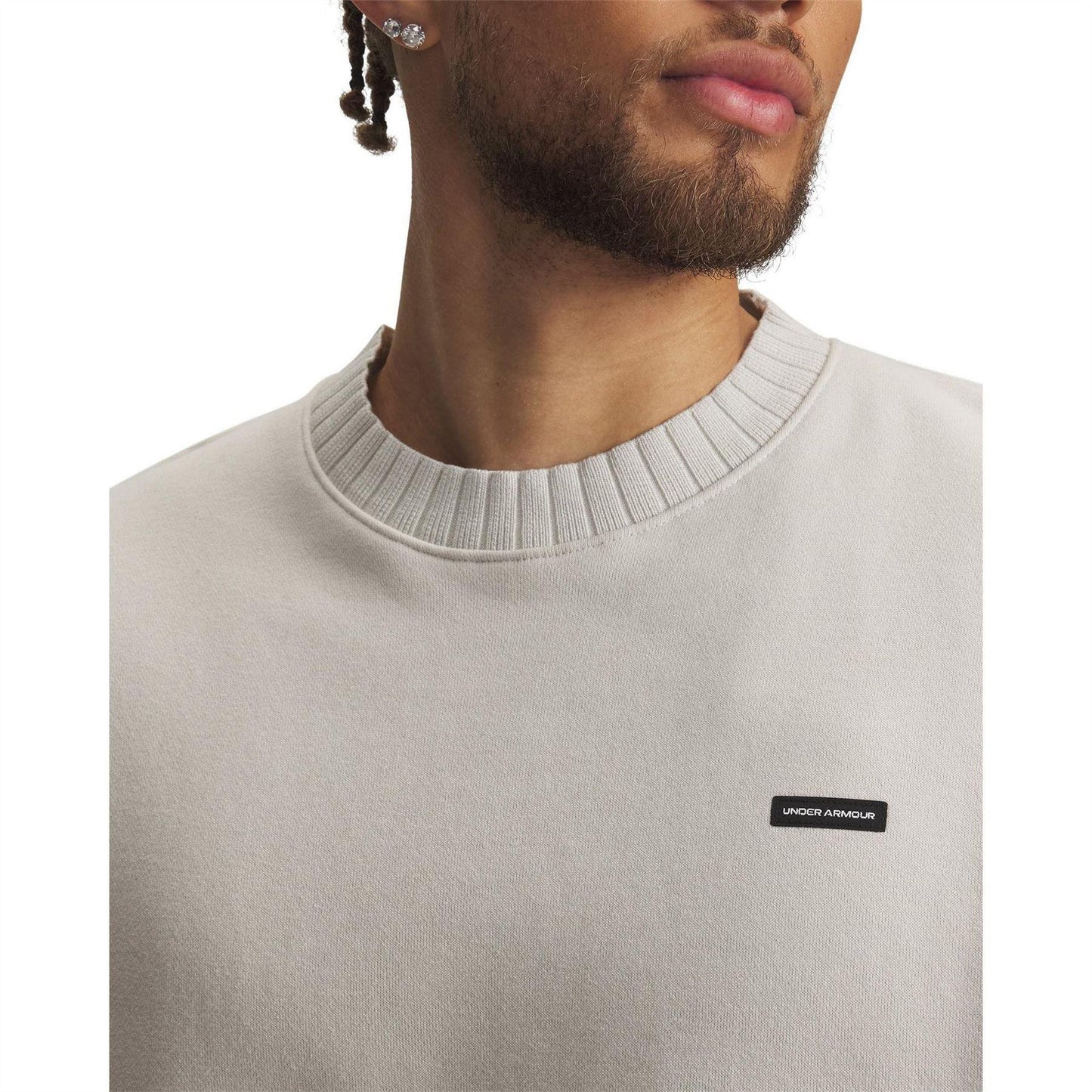White - Side - Under Armour Mens Woodmark Ribbed Collar Oversized Sweatshirt