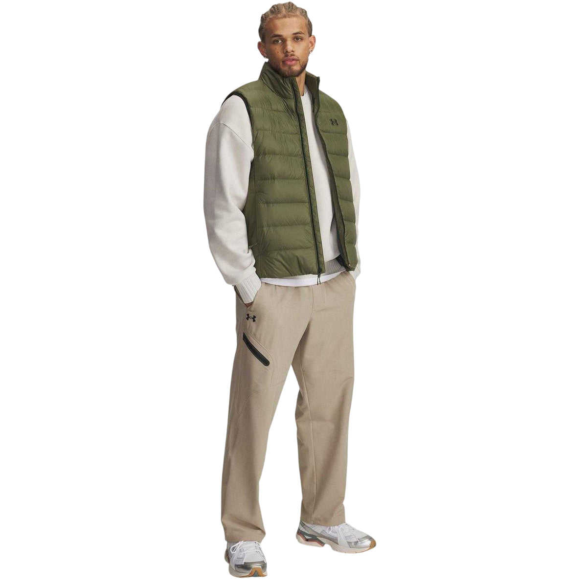 White - Pack Shot - Under Armour Mens Woodmark Ribbed Collar Oversized Sweatshirt