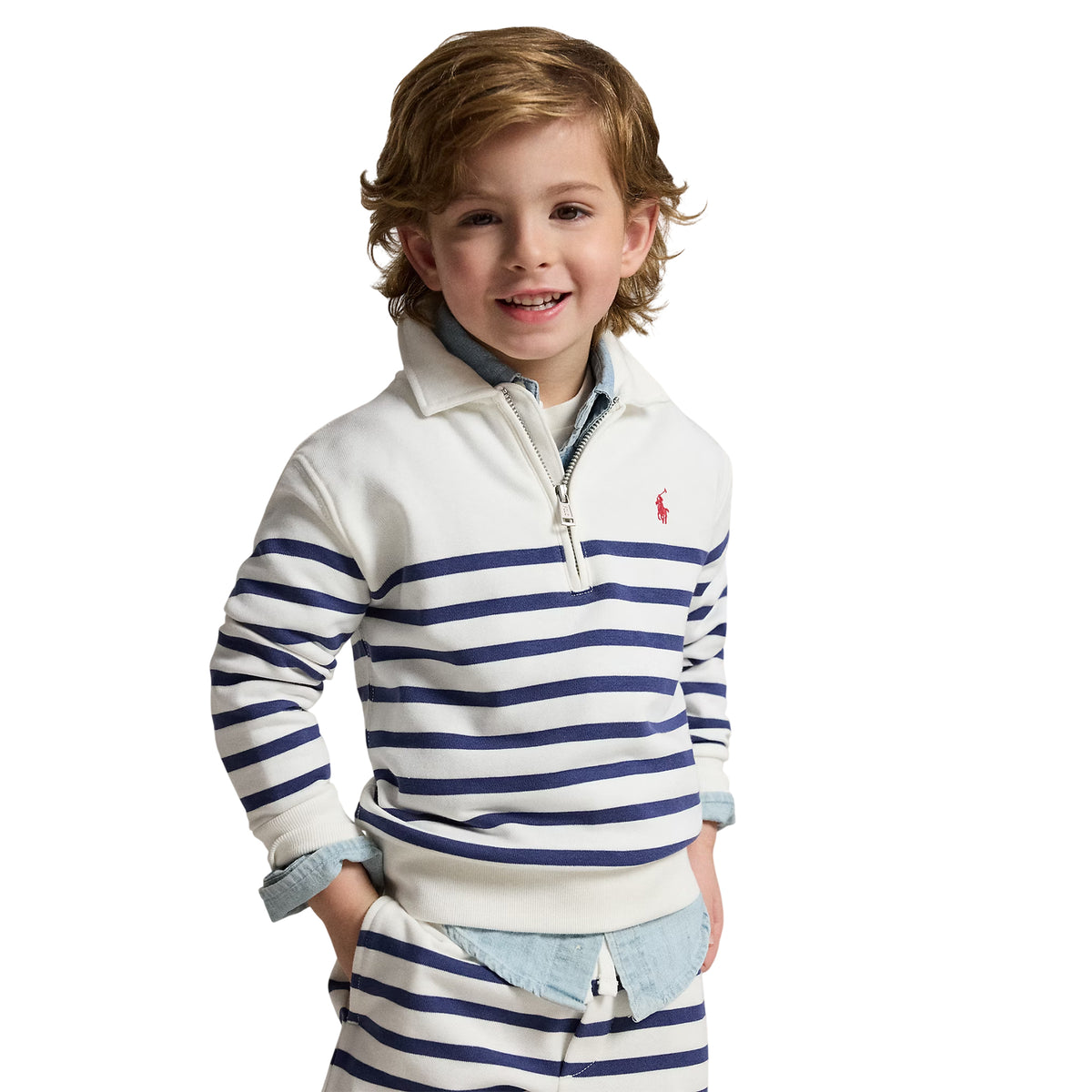 Multicoloured Stripe - Side - Ralph Lauren Childrens-Kids Striped Fleece Quarter Zip Sweatshirt
